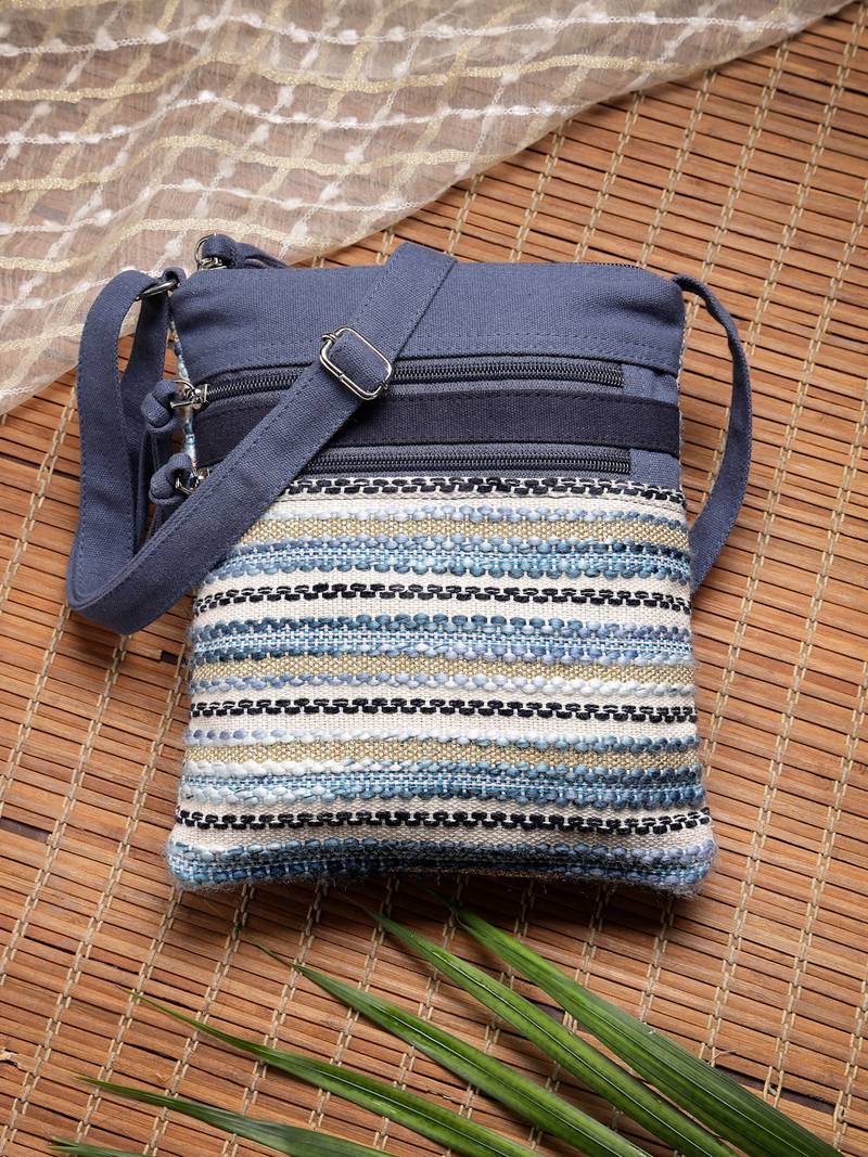 Anekaant lines & loops navy acrylic striped sling bag