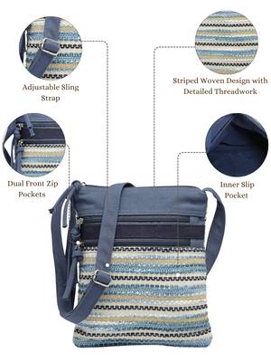 blue acrylic sling bag with striped pattern 4