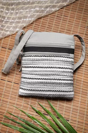 Anekaant lines & loops grey acrylic striped sling bag