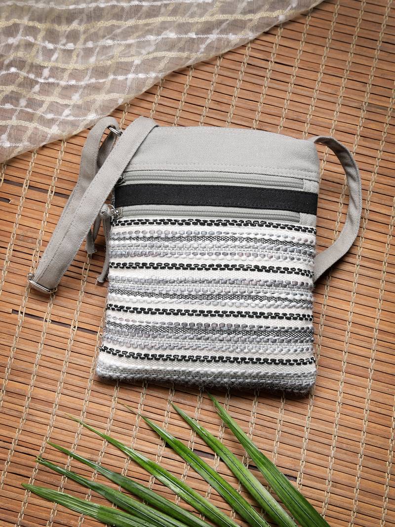 Anekaant lines & loops grey acrylic striped sling bag