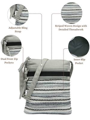 grey acrylic sling bag with striped pattern 4