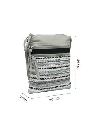 grey acrylic sling bag with striped pattern 5