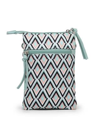teal canvas sling bag with geometric print 6