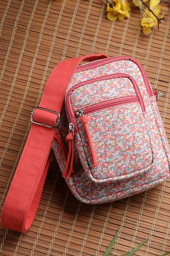 Anekaant meadow tales red canvas floral sling bag