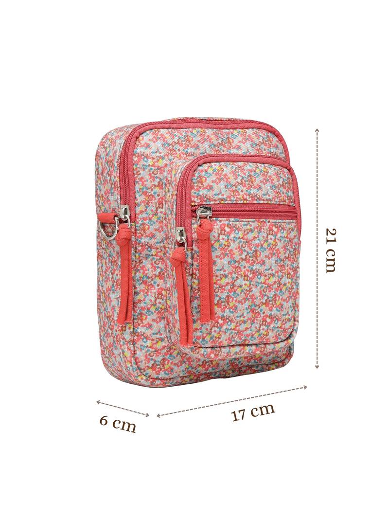 Anekaant meadow tales red canvas floral sling bag