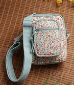 Anekaant meadow tales teal canvas floral sling bag
