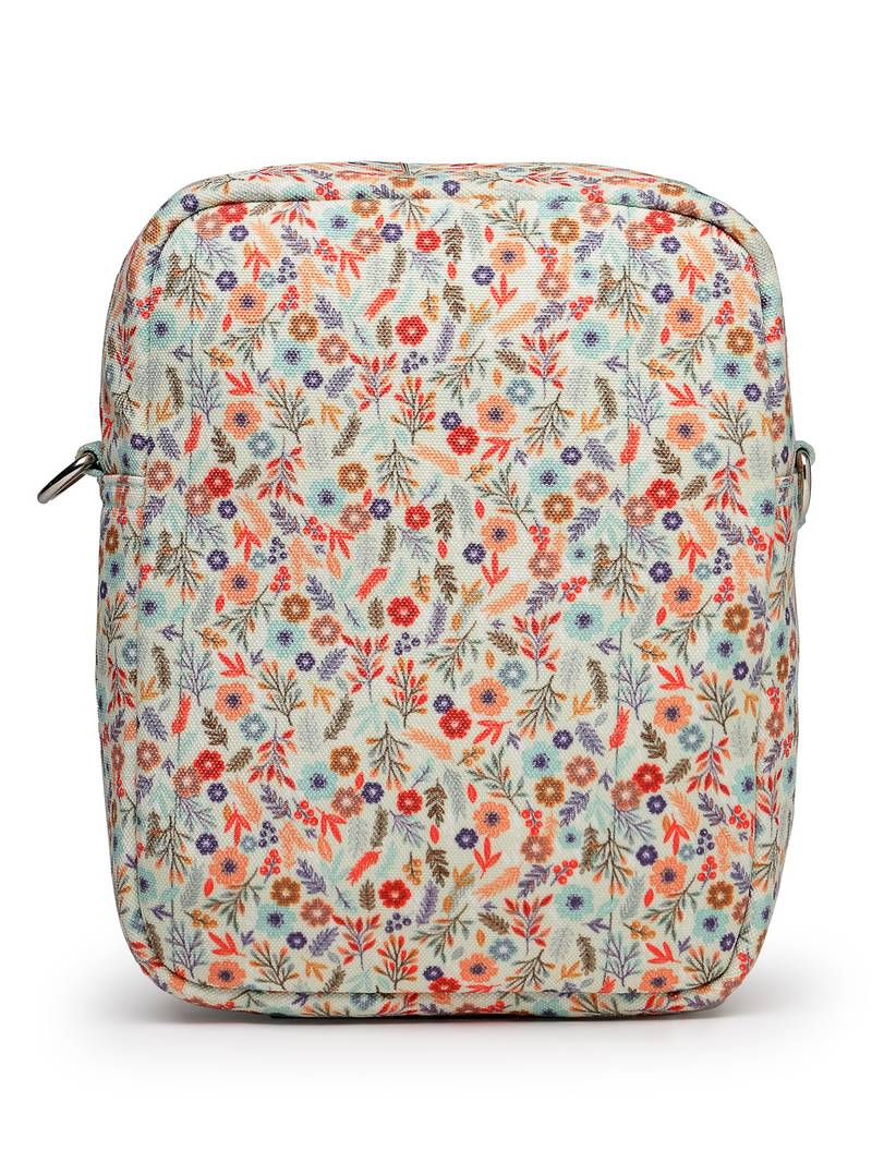 Anekaant meadow tales teal canvas floral sling bag