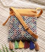 Anekaant lines & loops mustard acrylic geometric sling bag