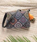 Anekaant tile trip black canvas geometric printed sling bag