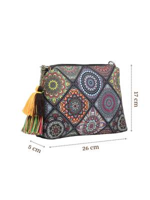 black canvas sling bag with mandala print 5