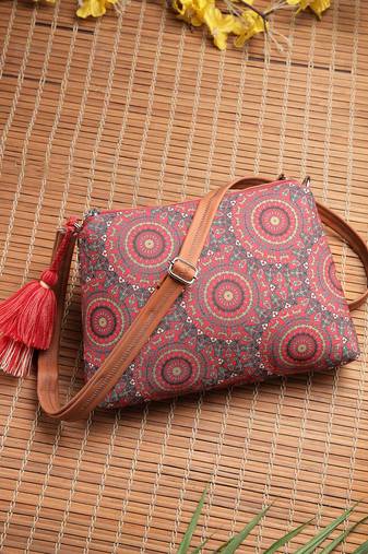 Anekaant tile trip red canvas abstract printed sling bag