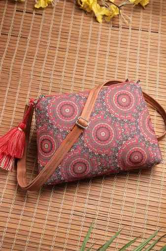 Anekaant tile trip red canvas abstract printed sling bag
