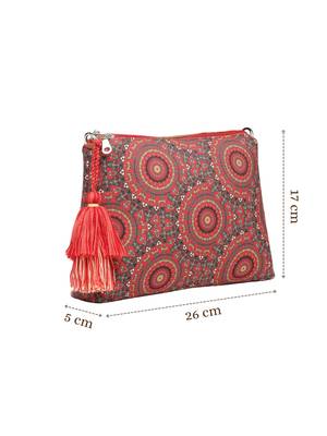 red canvas sling bag with mandala print 5