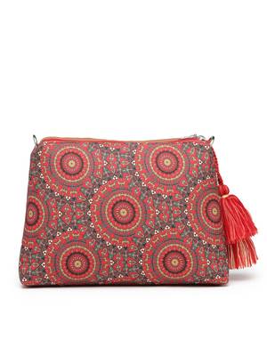 red canvas sling bag with mandala print 6