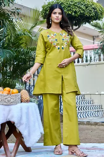 Embroidered Top With Trouser Co-Ords