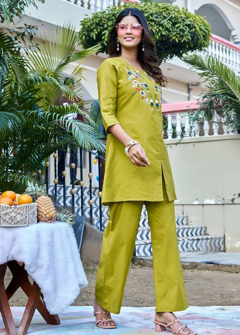 Embroidered Top With Trouser Co-Ords