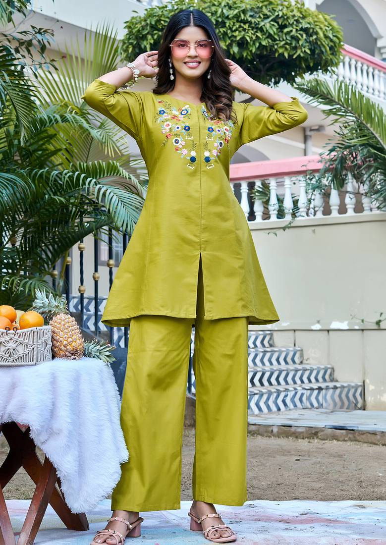 Embroidered Top With Trouser Co-Ords