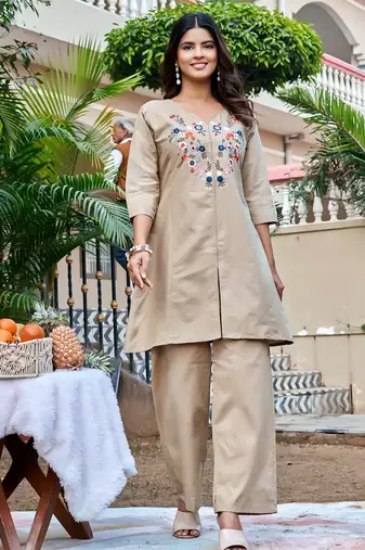 Embroidered Top With Trouser Co-Ords