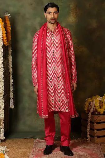 Pink embroidered silk kurta set