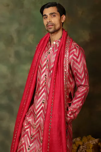 Pink embroidered silk kurta set