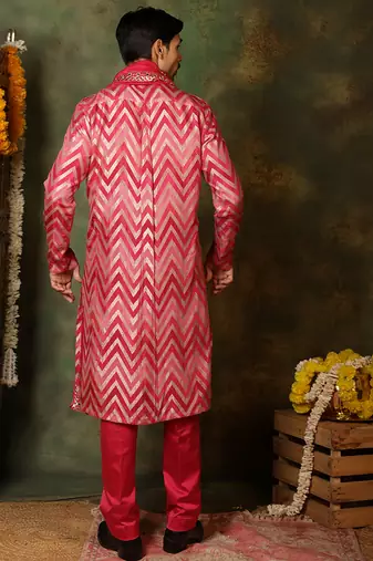 Pink embroidered silk kurta set
