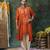 Rust orange embroidered silk kurta set