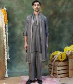 Grey embroidered silk kurta set