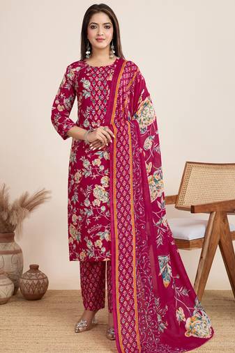 Pink printed cotton blend festival wear salwar suit