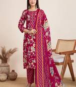 Pink printed cotton blend festival wear salwar suit