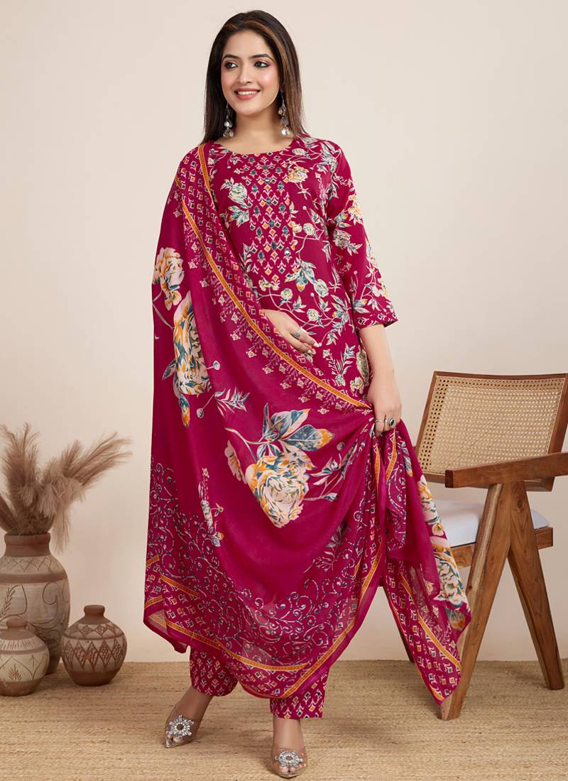 Pink printed cotton blend festival wear salwar suit