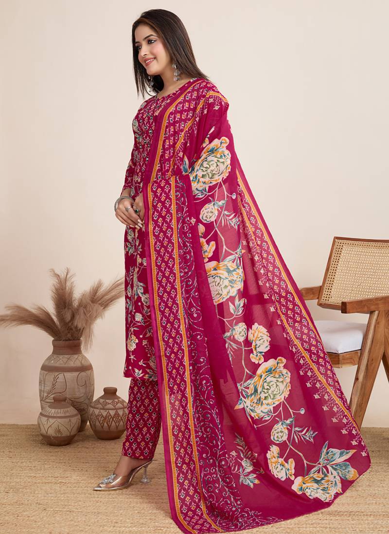Pink printed cotton blend festival wear salwar suit