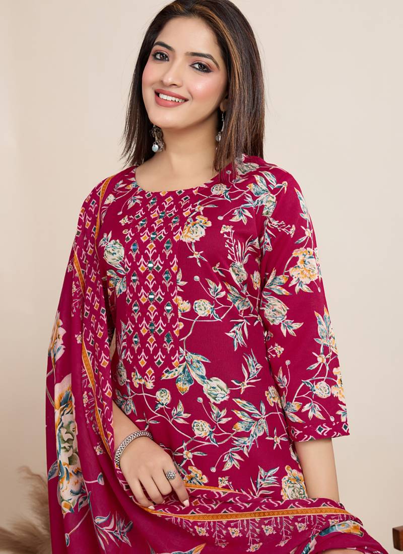 Pink printed cotton blend festival wear salwar suit