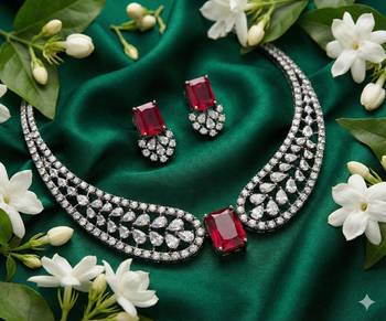 Red american diamond Necklace :: set | cz crystal party wear jewelry for women 1