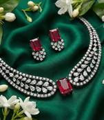 Red american diamond necklace set | cz crystal party wear jewelry for women