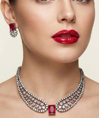 Red american diamond Necklace :: set | cz crystal party wear jewelry for women 2