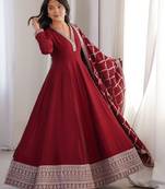 Heavy blooming vichitra silk full flare anarkali gown with dupatta
