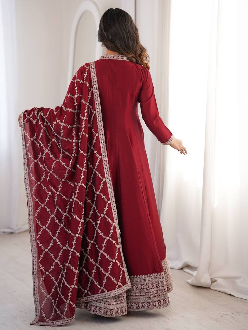 Heavy blooming vichitra silk full flare anarkali gown with dupatta