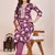 Wine  printed cotton blend kurta pant set