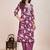 Wine  printed cotton blend kurta pant set