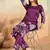 Purple printed cotton reyon kurta pant set