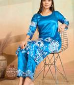 Sky blue printed cotton reyon kurta pant set