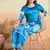Sky blue printed cotton reyon kurta pant set