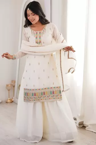 white silk palazzo suit with dupatta