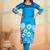 Sky blue printed cotton reyon kurta pant set