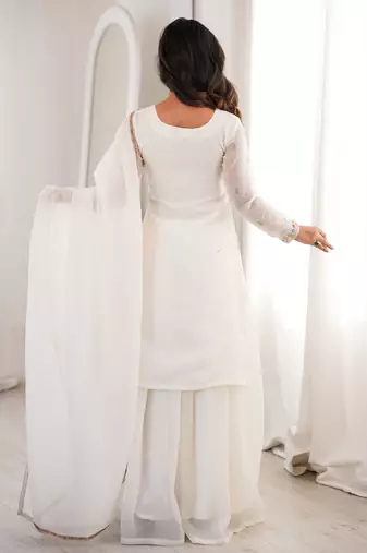 white silk palazzo suit with dupatta