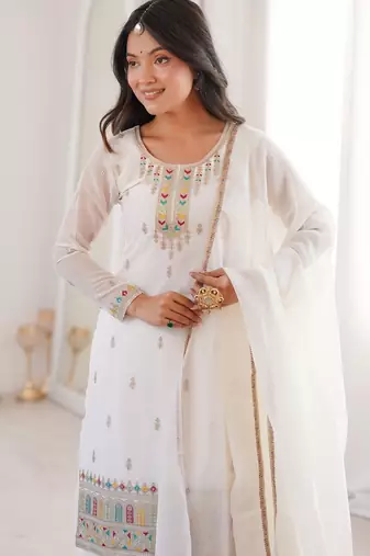 white silk palazzo suit with dupatta