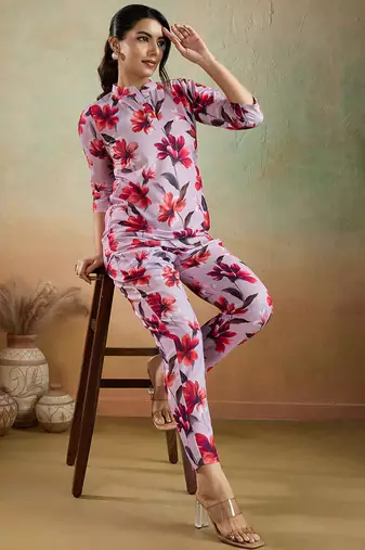 Light pink printed cotton blend co-ord set