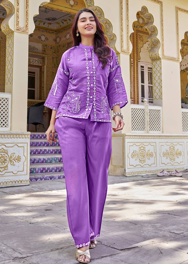 mbroidered Shirt Collar Shirt & Trouser Co-Ords