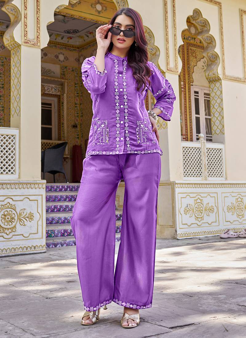 mbroidered Shirt Collar Shirt & Trouser Co-Ords