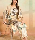 Beige printed cotton reyon kurta pant set